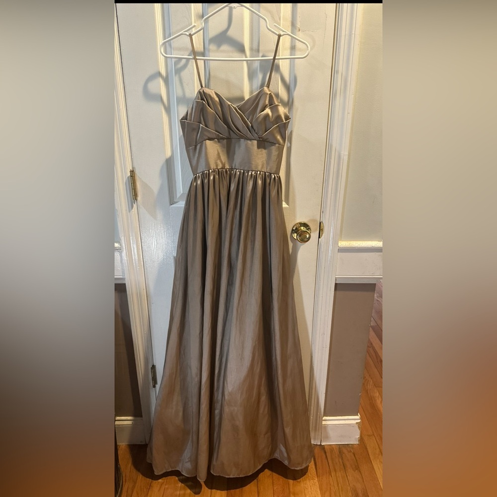 Wtoo Champagne A-Line Spaghetti Strap Evening Gown